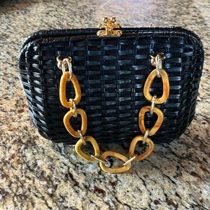 Frances Valentine black Hen Peony wicker bag